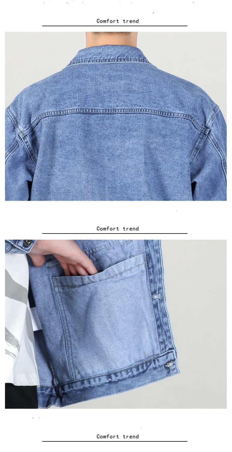Men’s Casual Loose-Fit Denim Jacket – Spring/Autumn American Style