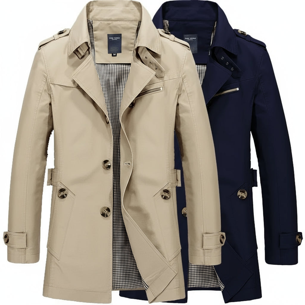 Men’s Cotton Trench Windbreaker – Long Casual Streetwear Blazer
