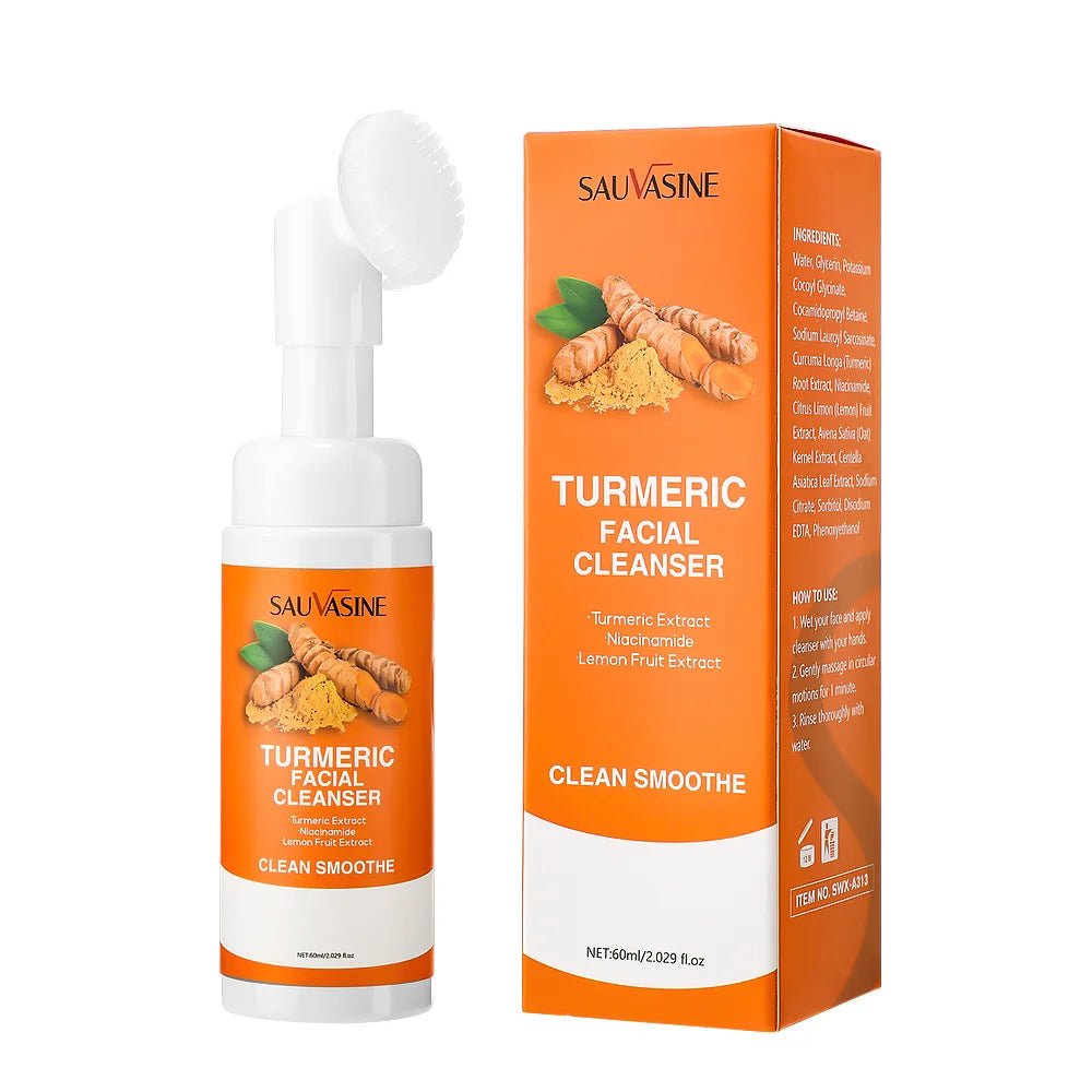 Turmeric Facial Cleanser with Brush – Brightening & Moisturizing Foam with Lemon Extract