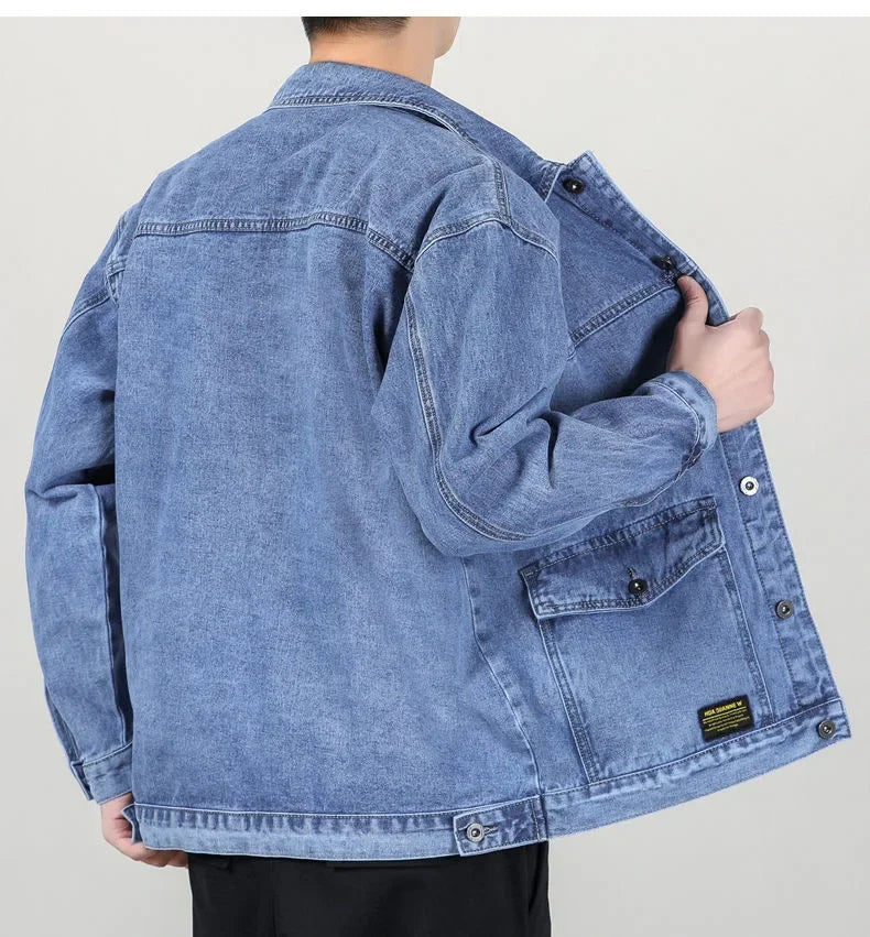 Men’s Casual Loose-Fit Denim Jacket – Spring/Autumn American Style