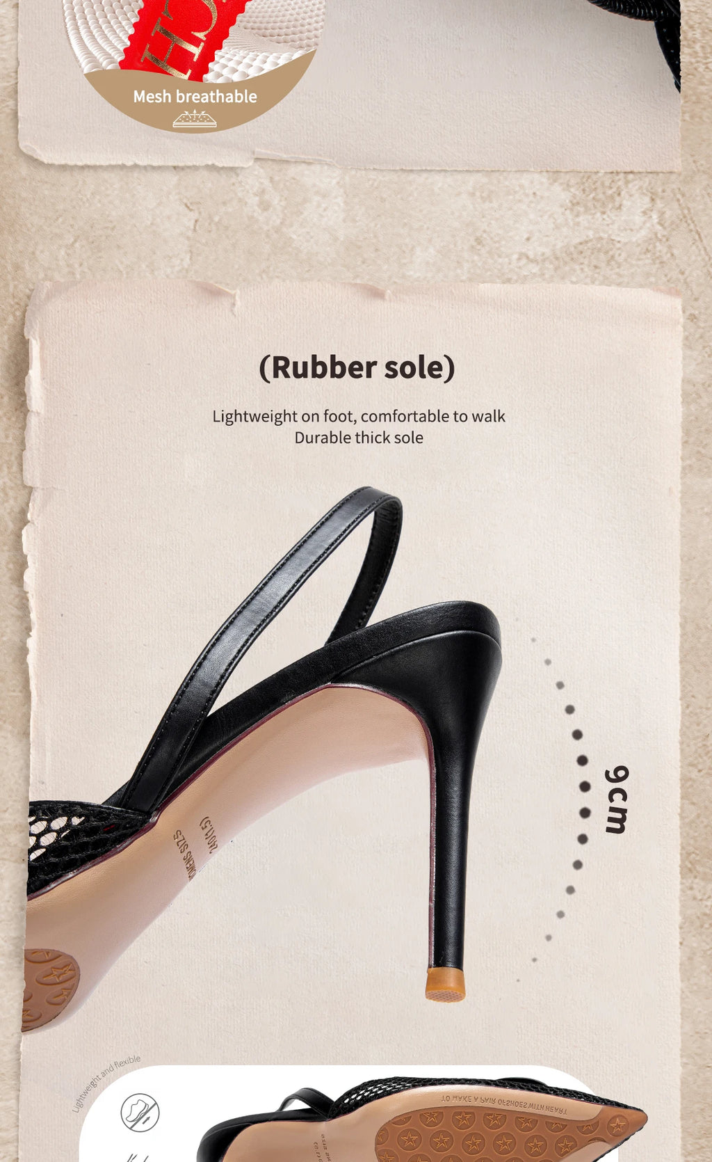 Women's High Heels Breathable Mesh Black Business Sandals 9cm