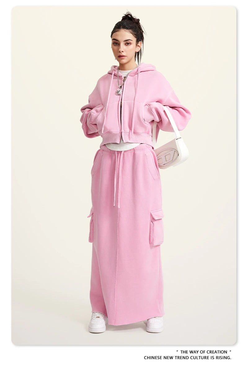 Women’s Fleece Zip Hoodie – HY0448 355gsm, thick, cropped, hooded, loose fit