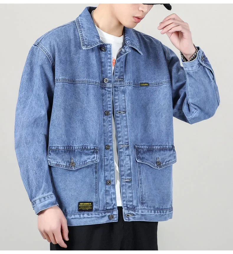 Men’s Casual Loose-Fit Denim Jacket – Spring/Autumn American Style