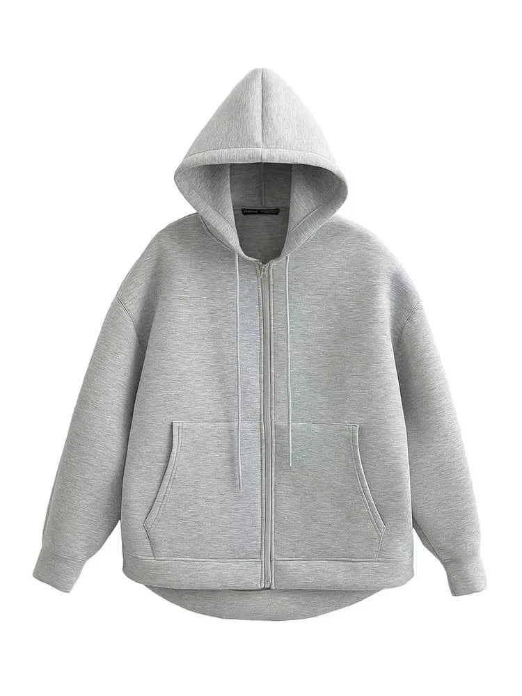 Women’s Winter Zipper Hoodie – Oversized High Street Coat with Double Pockets