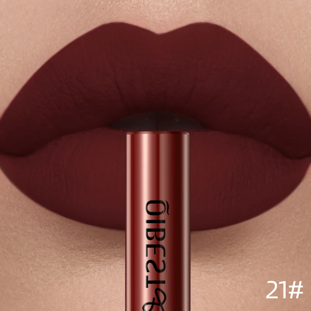 QIBEST Matte Liquid Lipstick – Waterproof, Long-Lasting Velvet Lip Gloss, Nude & Red