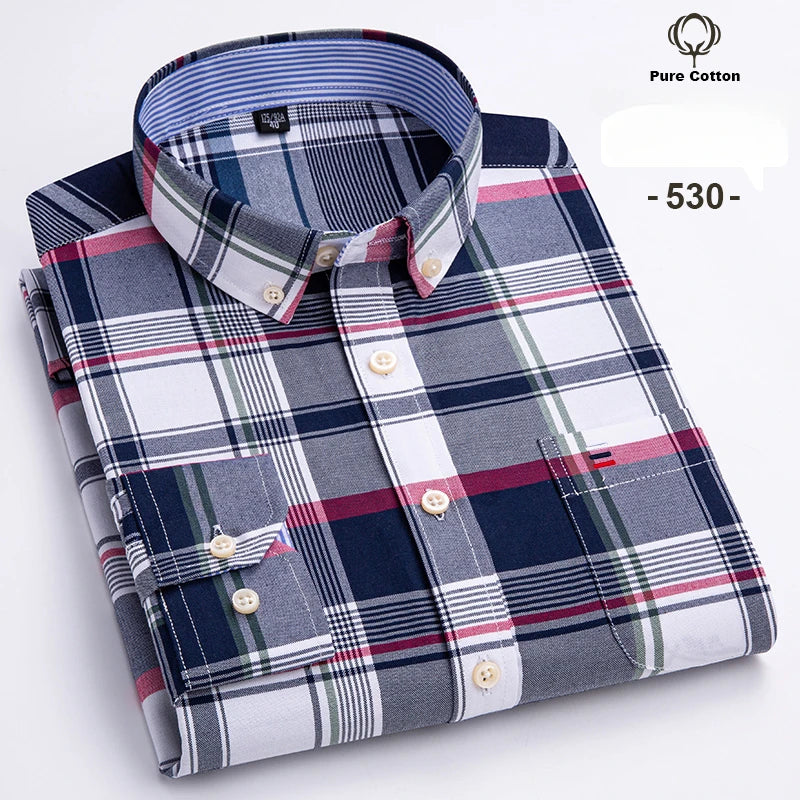 Men's 7XL Oxford Shirt – 100% Cotton, Slim Fit, Soft & Elegant Casual Designer Wear