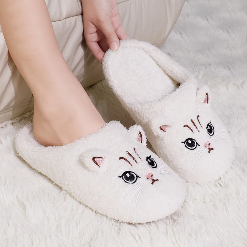 Cute Plush Cat Indoor Slippers – Women’s Non-Slip, Soft Sole, Warm Winter House Shoes