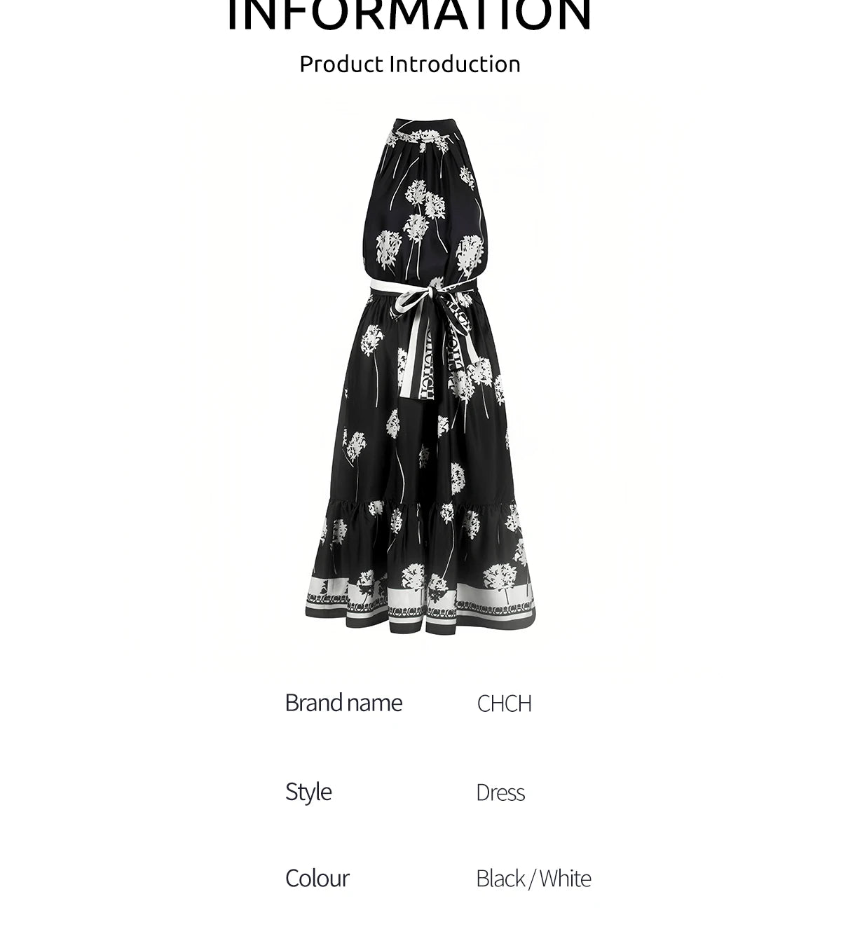 Women's Long Dress Summer New Black Printed Sexy Hanging Collar Dress Casual Party