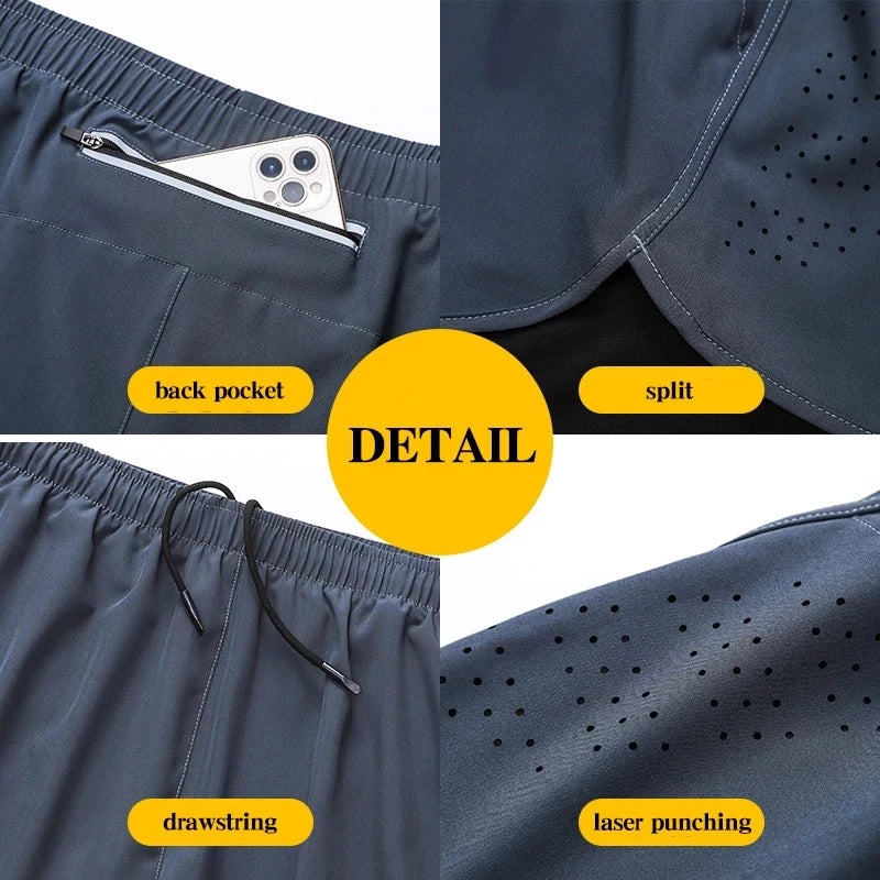 Men’s Quick-Dry Running Shorts – Black Double-Layer Sport & Training Pants