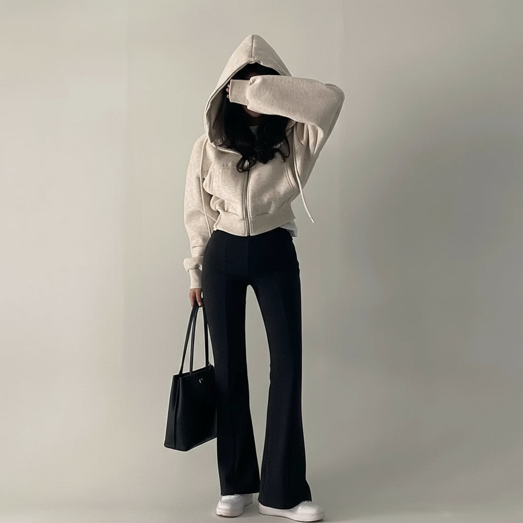 Women’s Casual Y2K Zip-Up Hoodie – Solid Harajuku Oversized Crop Sweatshirt