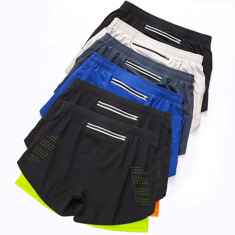 Men’s Quick-Dry Running Shorts – Black Double-Layer Sport & Training Pants