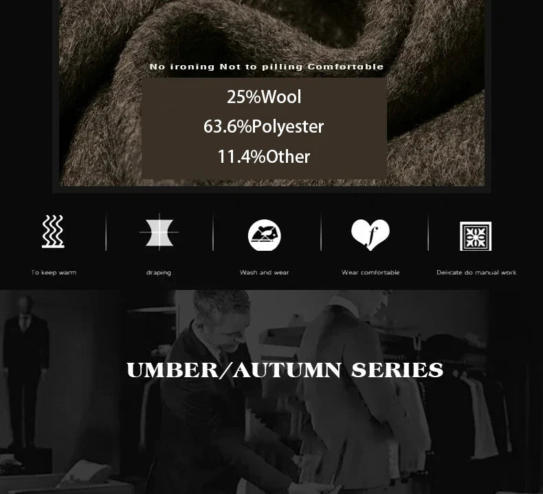 BROWON Men’s Wool Trench Coat – Long Solid Color Business Casual Windbreaker