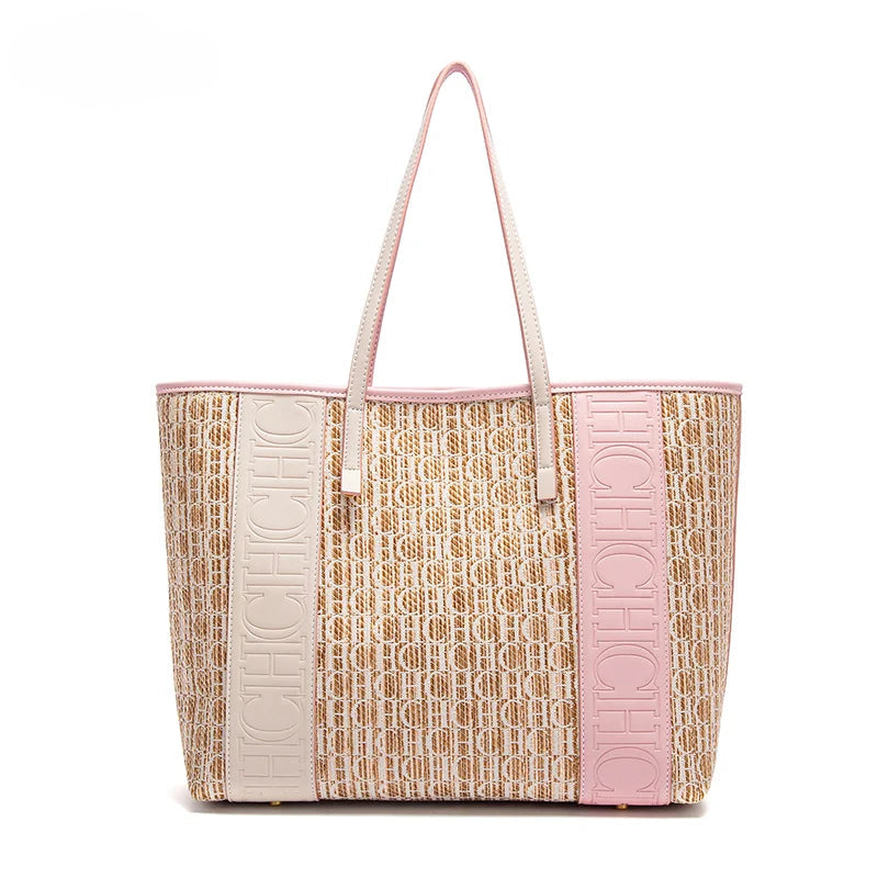 Women's Tote Bag New PVC Large Capacity Splicing Design Women's Bag Commuter Coffee Color Handbag