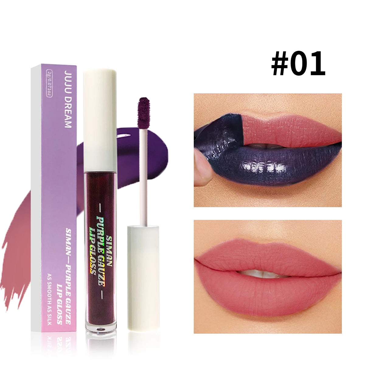 Peel-Off Lip Gloss Set (1–3 pcs) – Blue-Purple, Matte, Waterproof & Moisturizing