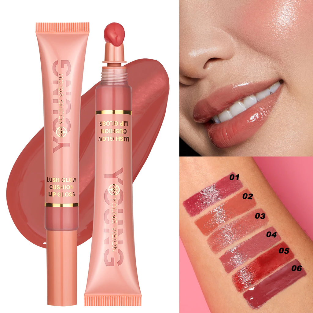YOUNG VISION 6-Color Liquid Lip Gloss – Brightening, Moisturizing with Plush Brush
