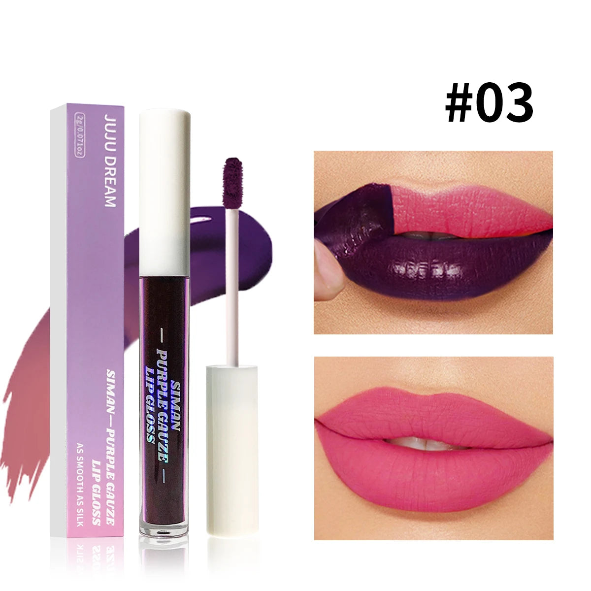 Peel-Off Lip Gloss Set (1–3 pcs) – Blue-Purple, Matte, Waterproof & Moisturizing