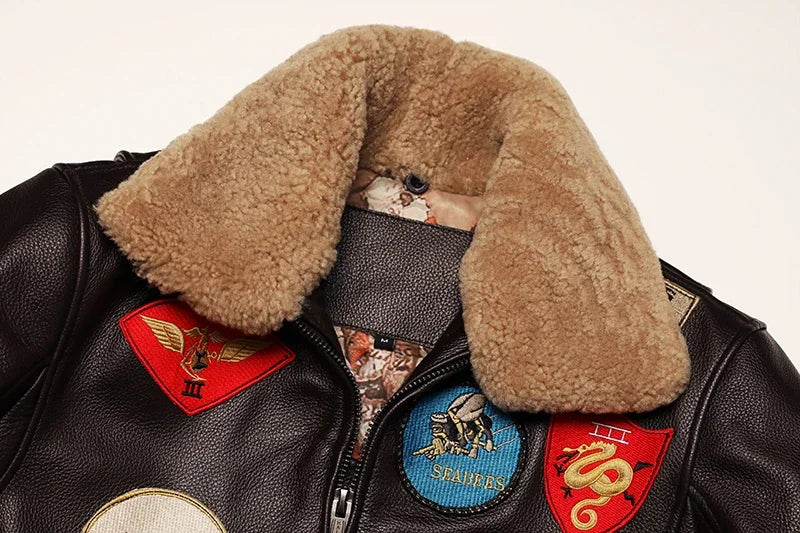 Men's quilted cowhide leather military flight jacket, winter overcoat, M212 style