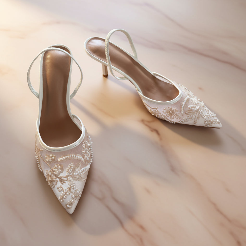 Women's Mesh Embroidered Heels – Pointed Toe Slingback Dress Shoes