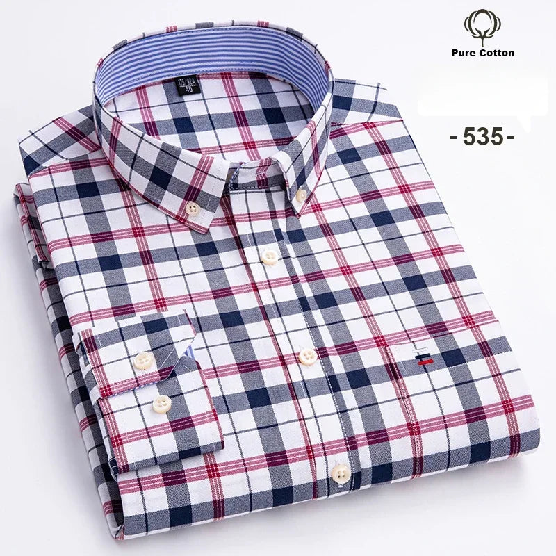 Men's 7XL Oxford Shirt – 100% Cotton, Slim Fit, Soft & Elegant Casual Designer Wear