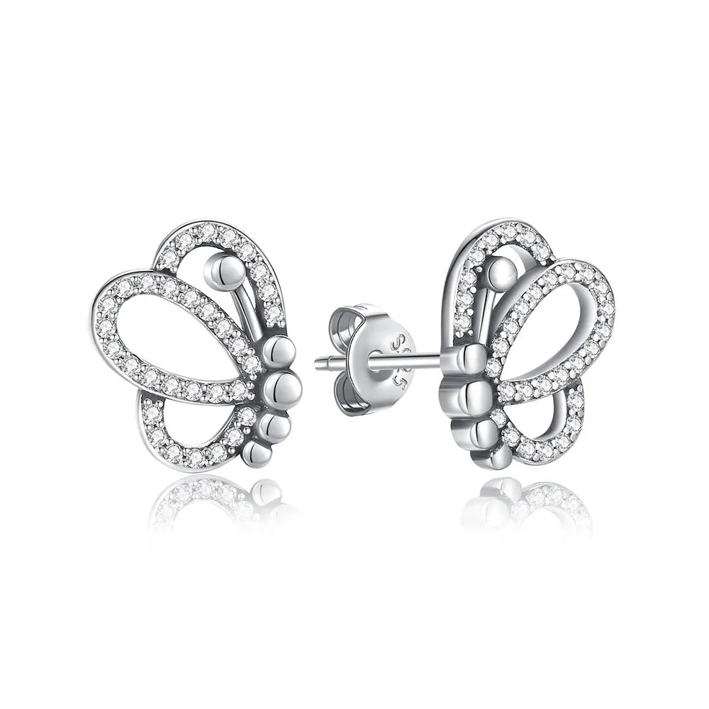 925 Sterling Silver Earrings – Stud & Hoop Set with Crystal, Heart, Crown, Bee & Infinity Designs