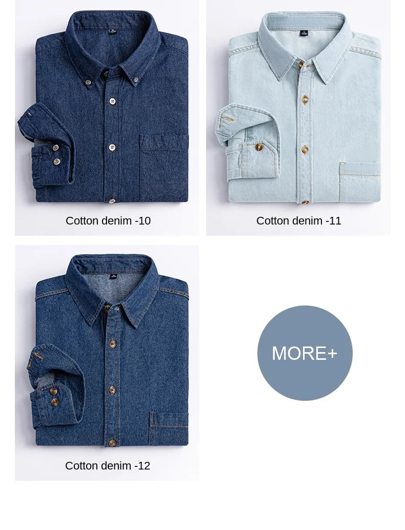 Men’s 100% Cotton Denim Shirt – Long Sleeve, Classic Fit, Pocket Design & Embroidery
