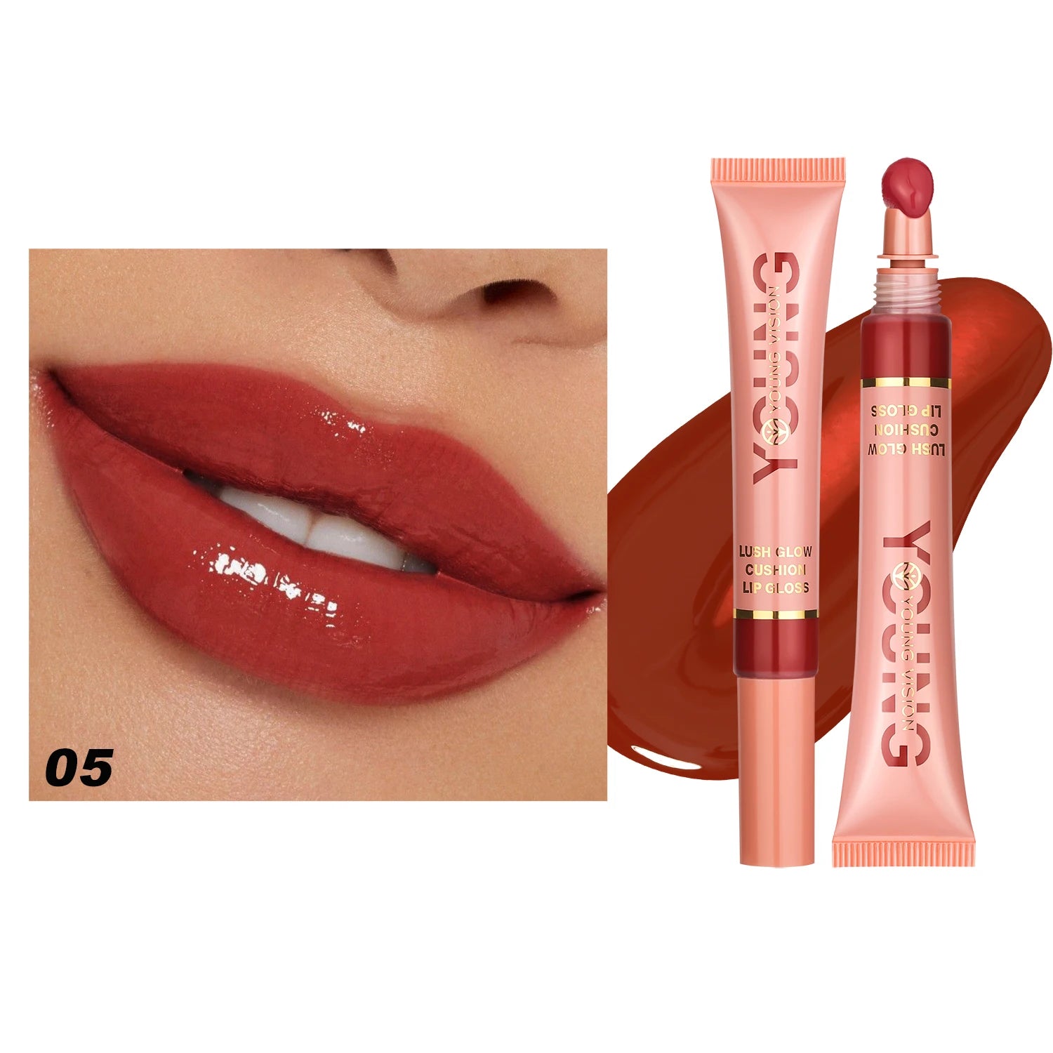 YOUNG VISION 6-Color Liquid Lip Gloss – Brightening, Moisturizing with Plush Brush