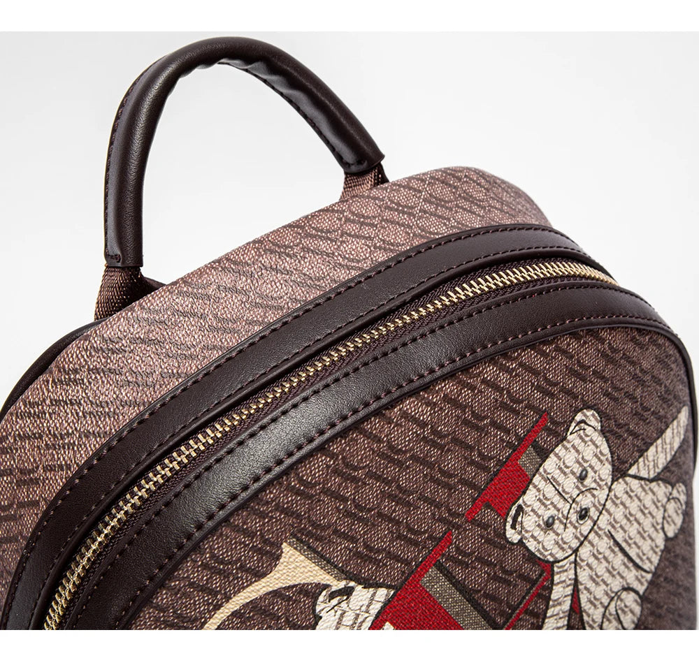 Alphabet Women's Backpack Large Capacity Design Luxury Brand Fashion Little Bear Cartoon Pattern