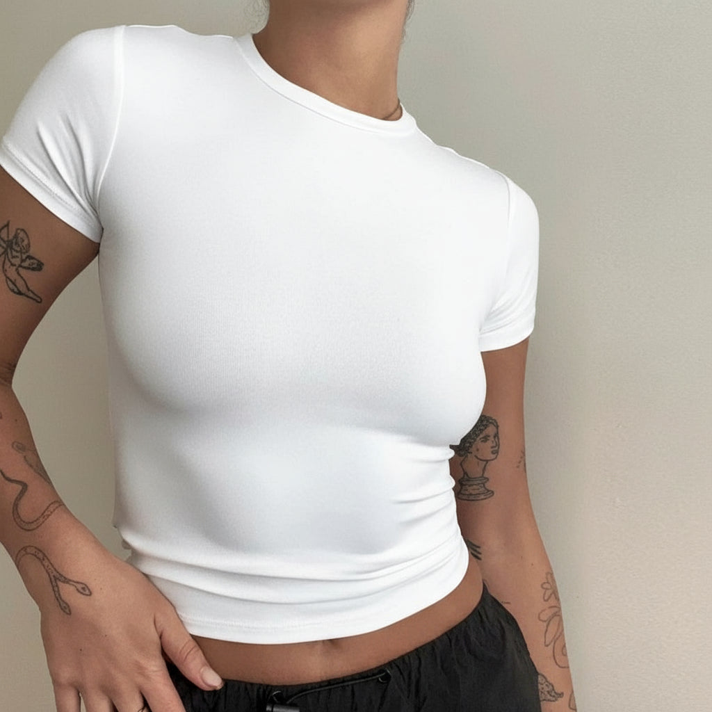 Women's Slim Fit Knitted T-Shirt – Short Sleeve O-Neck Y2K Streetwear Top