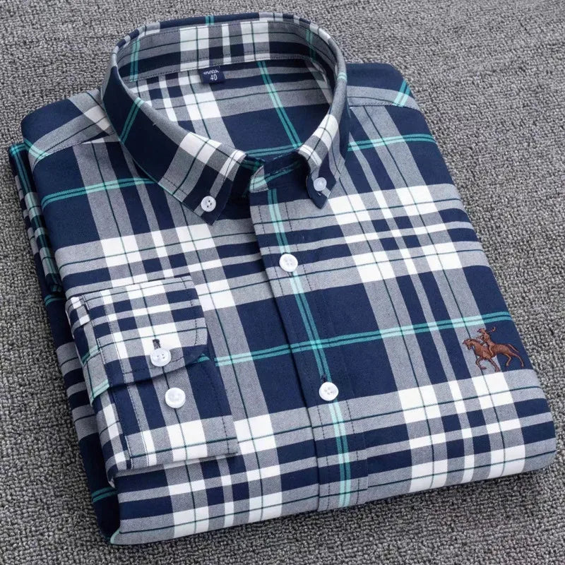 Men's 100% Cotton Oxford Shirt – Long Sleeve Solid Casual Business Dress Shirt