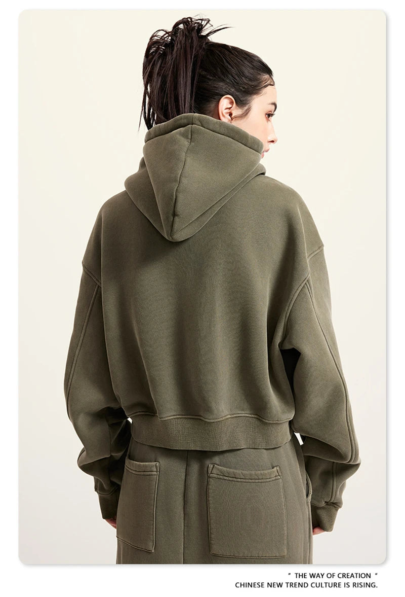 Women’s Fleece Zip Hoodie – HY0448 355gsm, thick, cropped, hooded, loose fit