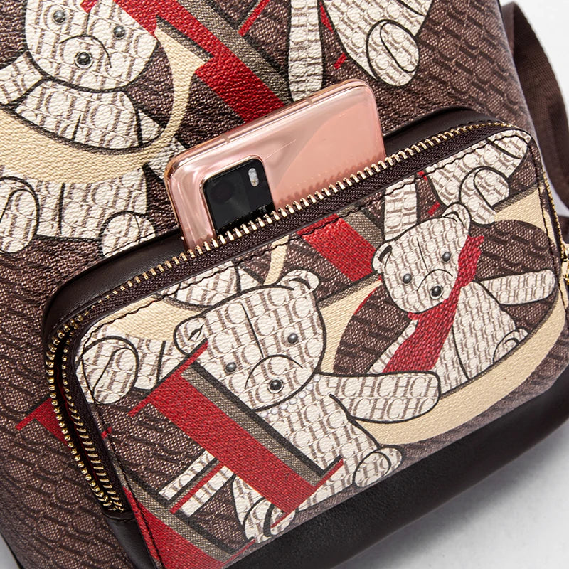 Women's Backpack Bear Cartoon Pattern Letter Design Backpack