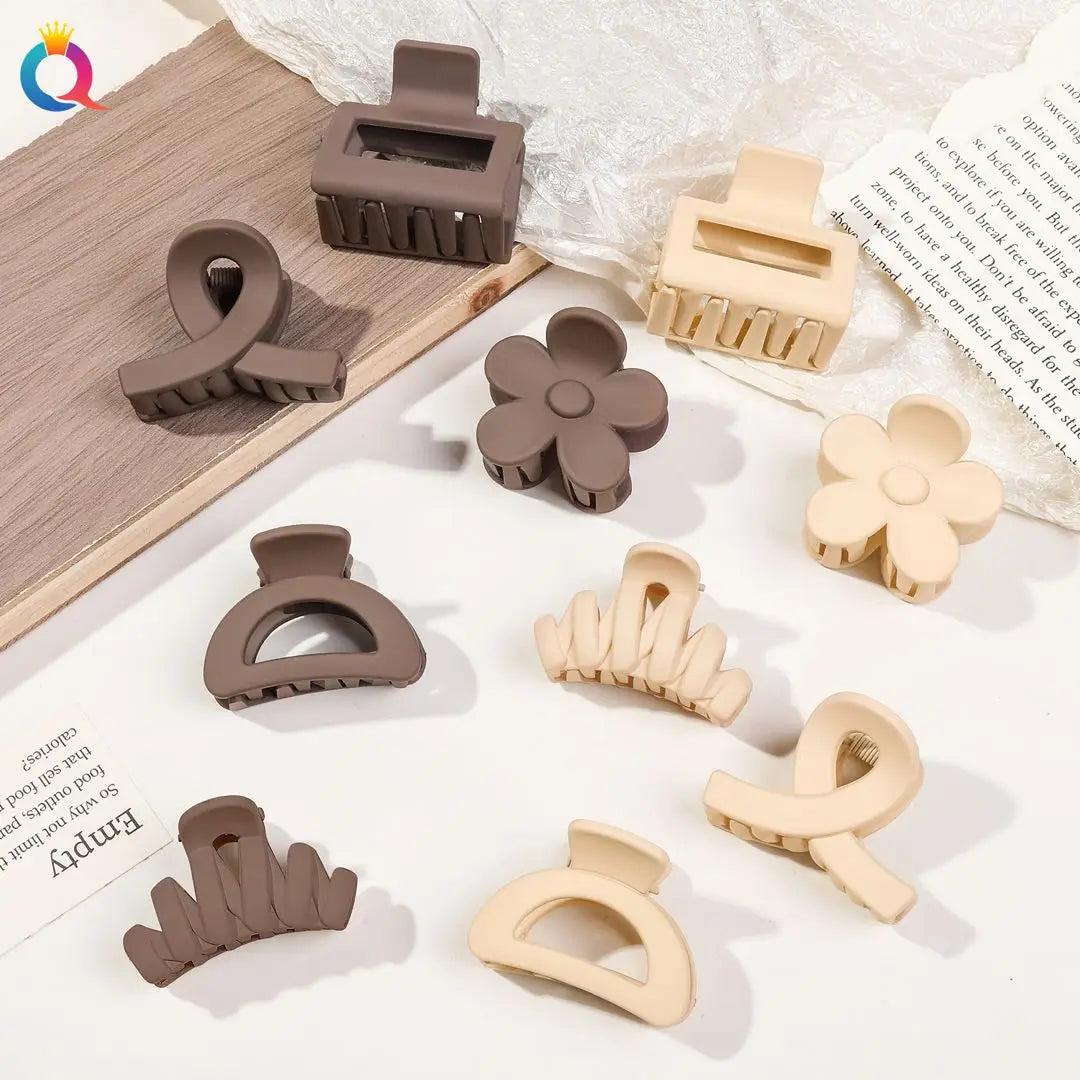 5-Piece Small Flower Hair Claw Clips – Matte Rectangle & Semicircle for Women & Girls