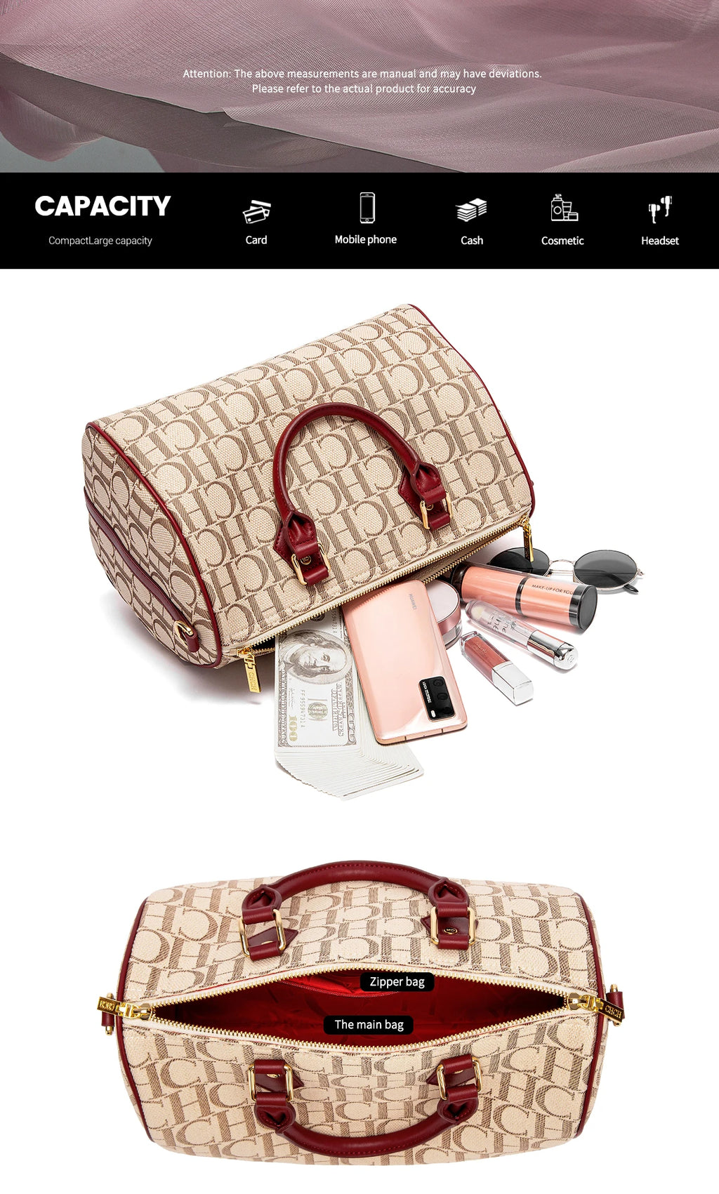 Women's Pillow Bag Autumn/Winter New Collection Letter Handbag Brown Boston Bag