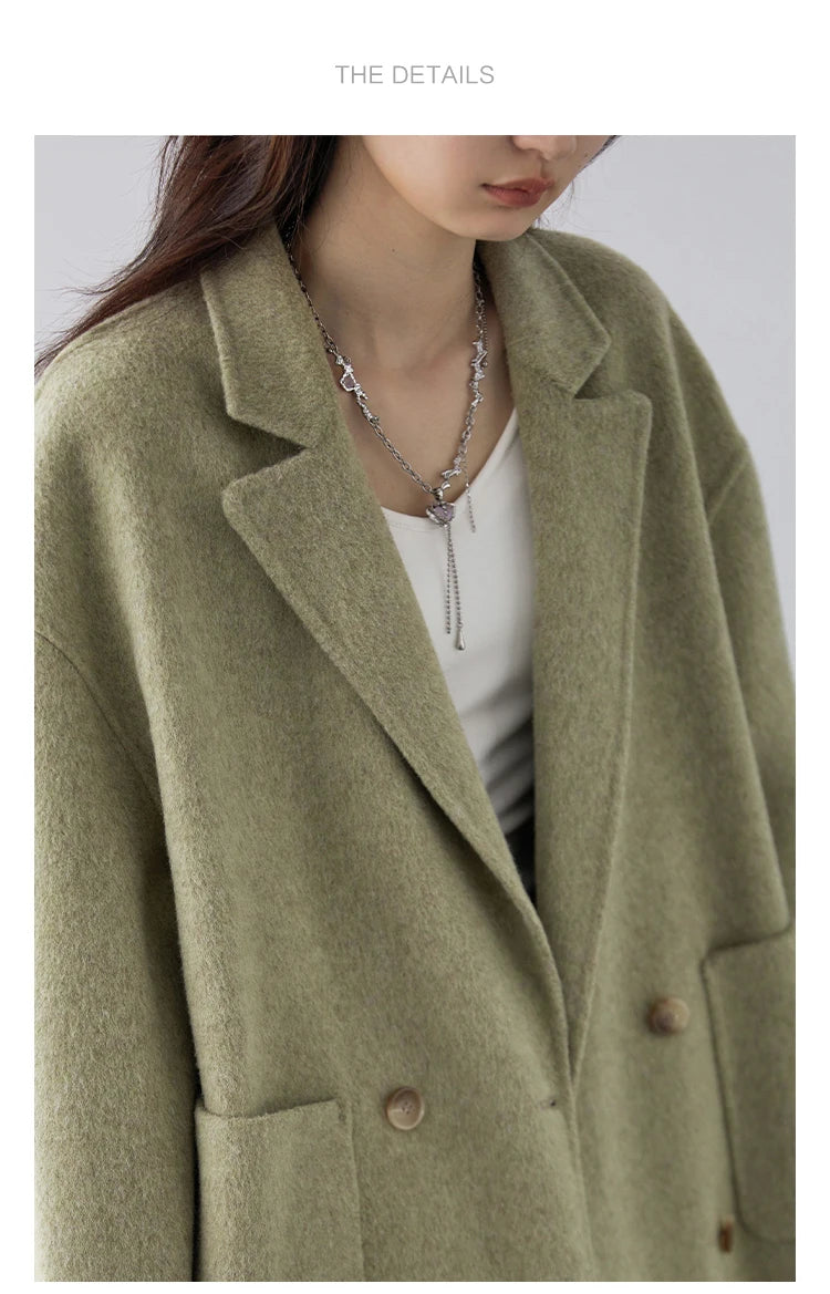Women’s Double-Breasted Wool Coat – Loose Retro Office Style