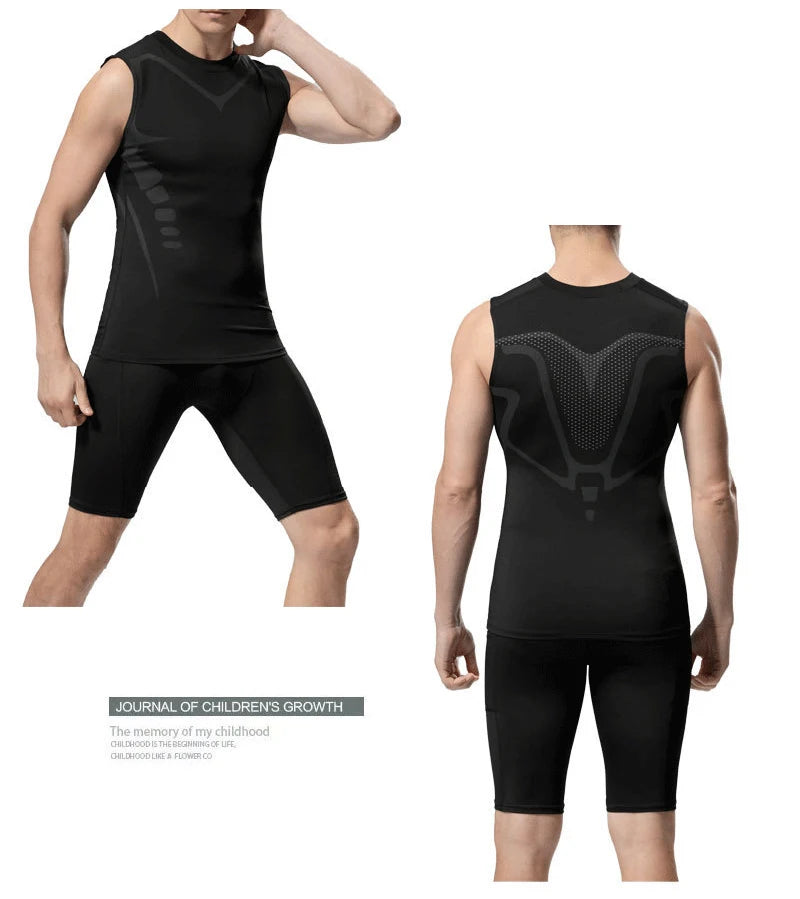 Men’s Sci-Fi Print Black Sports Vest – Quick-Dry, Elastic Round Neck