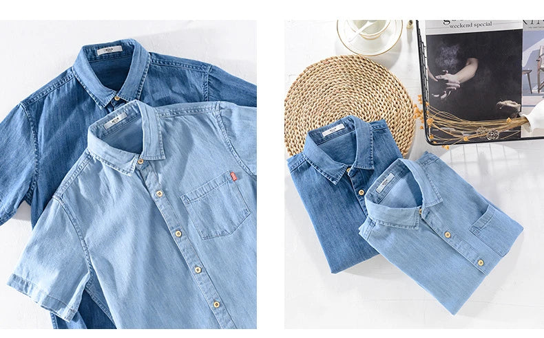 Men’s Summer Denim Shirt – Thin, Casual Half Sleeve Jacket for Camping & Everyday Wear