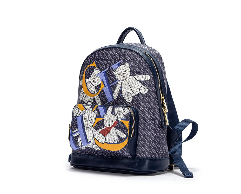 Alphabet Women's Backpack Large Capacity Design Luxury Brand Fashion Little Bear Cartoon Pattern