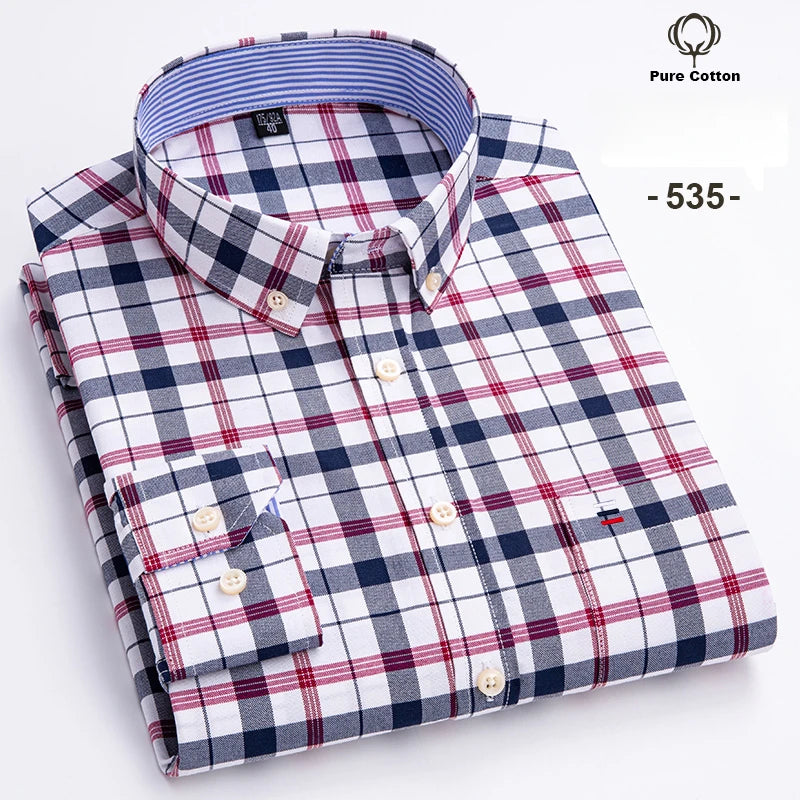 Men's 7XL Oxford Shirt – 100% Cotton, Slim Fit, Soft & Elegant Casual Designer Wear