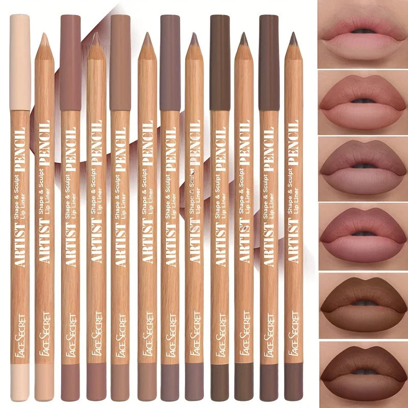 6pc Velvet Matte Lip Liner Set with versatile shades in berry, brown, and pink. Long-lasting lip makeup