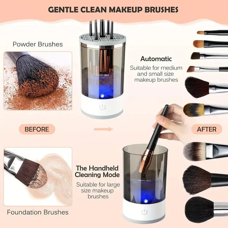 USB Electric Makeup Brush Cleaner – Portable, Quick Clean with Rubber Collar