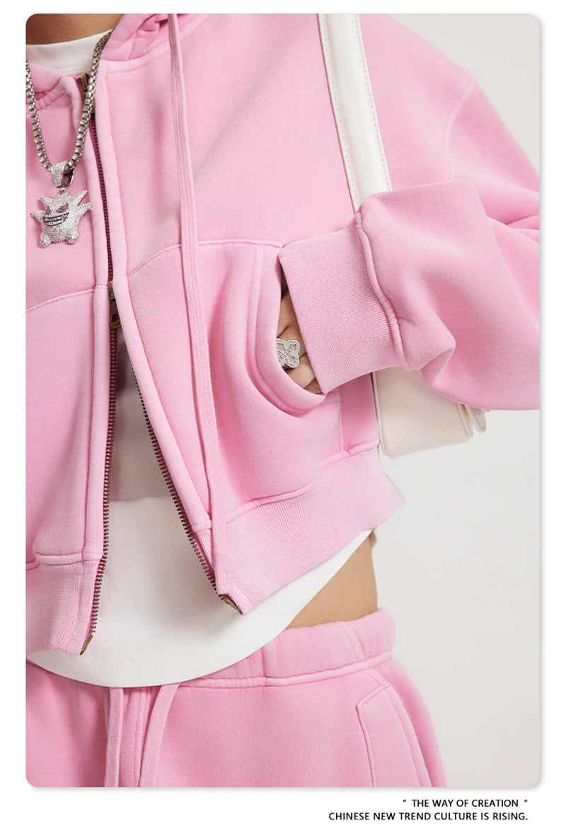 Women’s Fleece Zip Hoodie – HY0448 355gsm, thick, cropped, hooded, loose fit