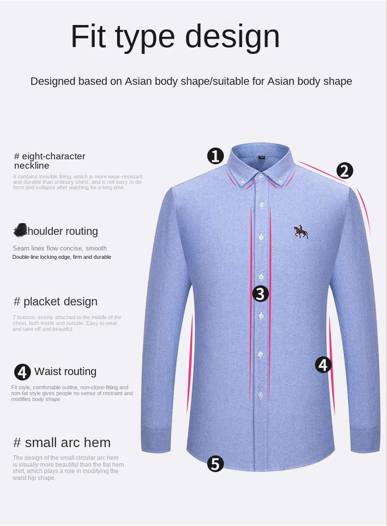 Men's 100% Cotton Oxford Shirt – Long Sleeve Solid Casual Business Dress Shirt