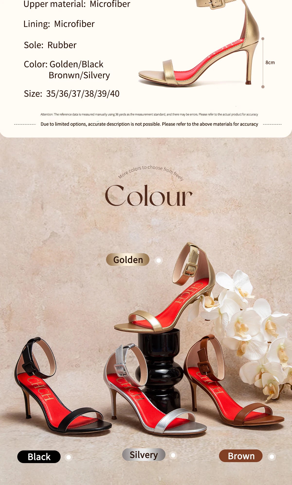 Women's High Heels Flower Ankle Strap Stilettos Round Open Toe Dressy Sexy Sandals 8cm