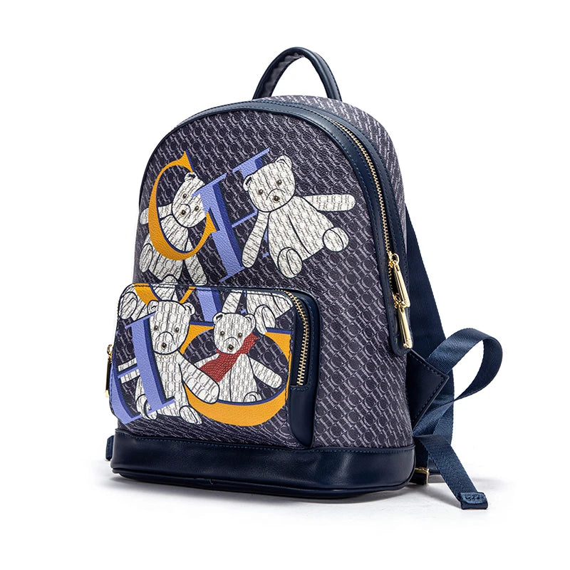 Alphabet Women's Backpack Large Capacity Design Luxury Brand Fashion Little Bear Cartoon Pattern