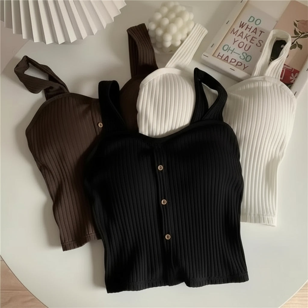 Women's Y2K Corset Crop Top – Padded Camisole with Korean Suspenders, Slim & Sexy