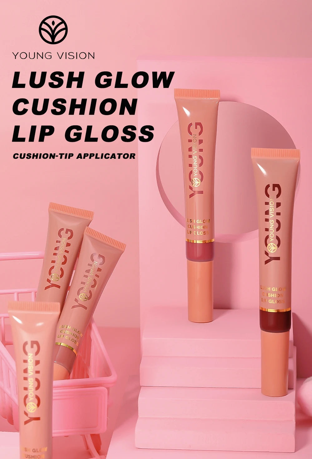 YOUNG VISION 6-Color Liquid Lip Gloss – Brightening, Moisturizing with Plush Brush