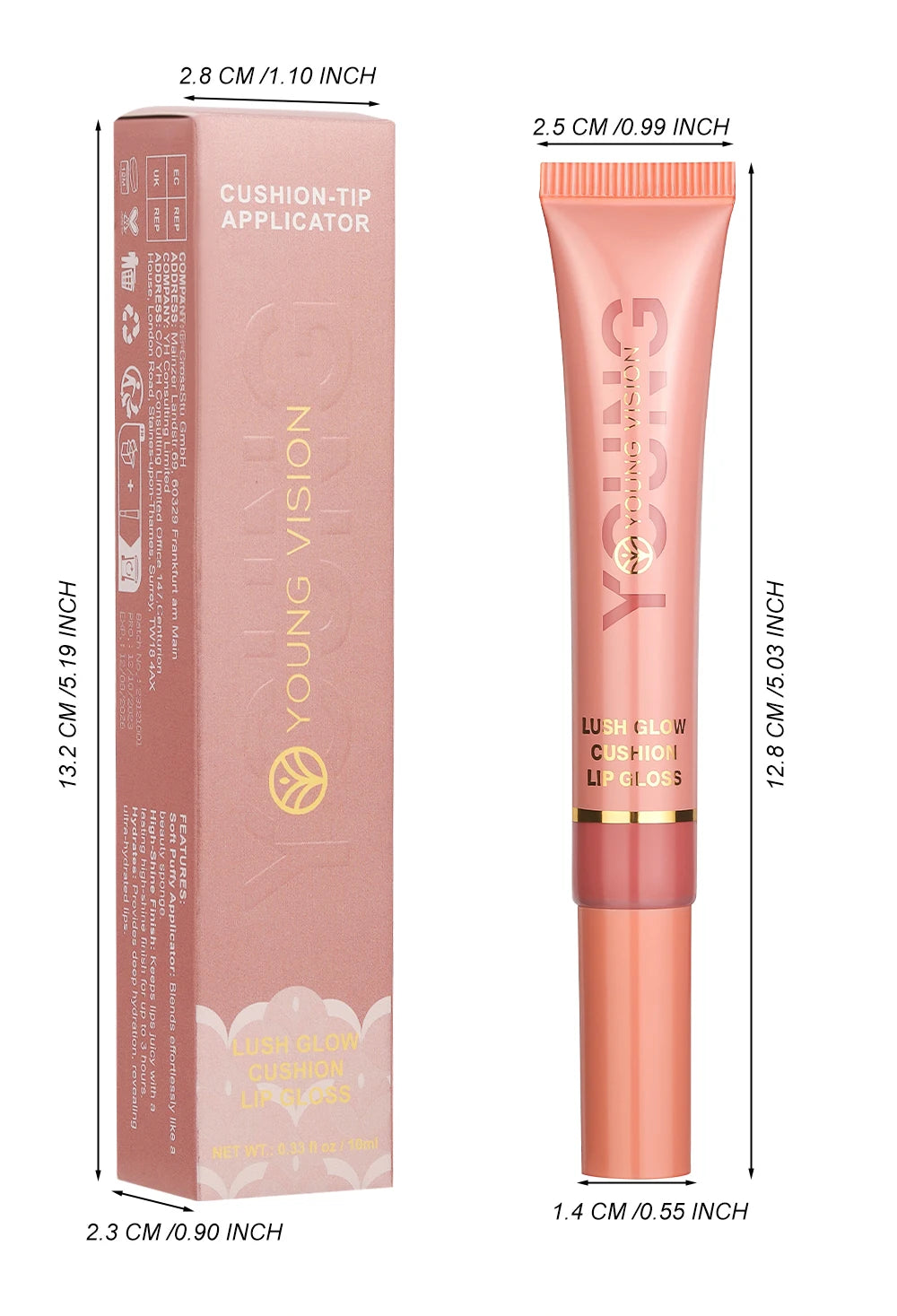 YOUNG VISION 6-Color Liquid Lip Gloss – Brightening, Moisturizing with Plush Brush