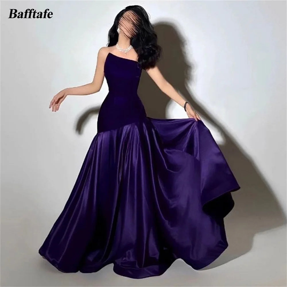 Bafftafe Purple Velvet Satin Formal Evening Dresses Customized Mermaid Arabia Fishtail Prom