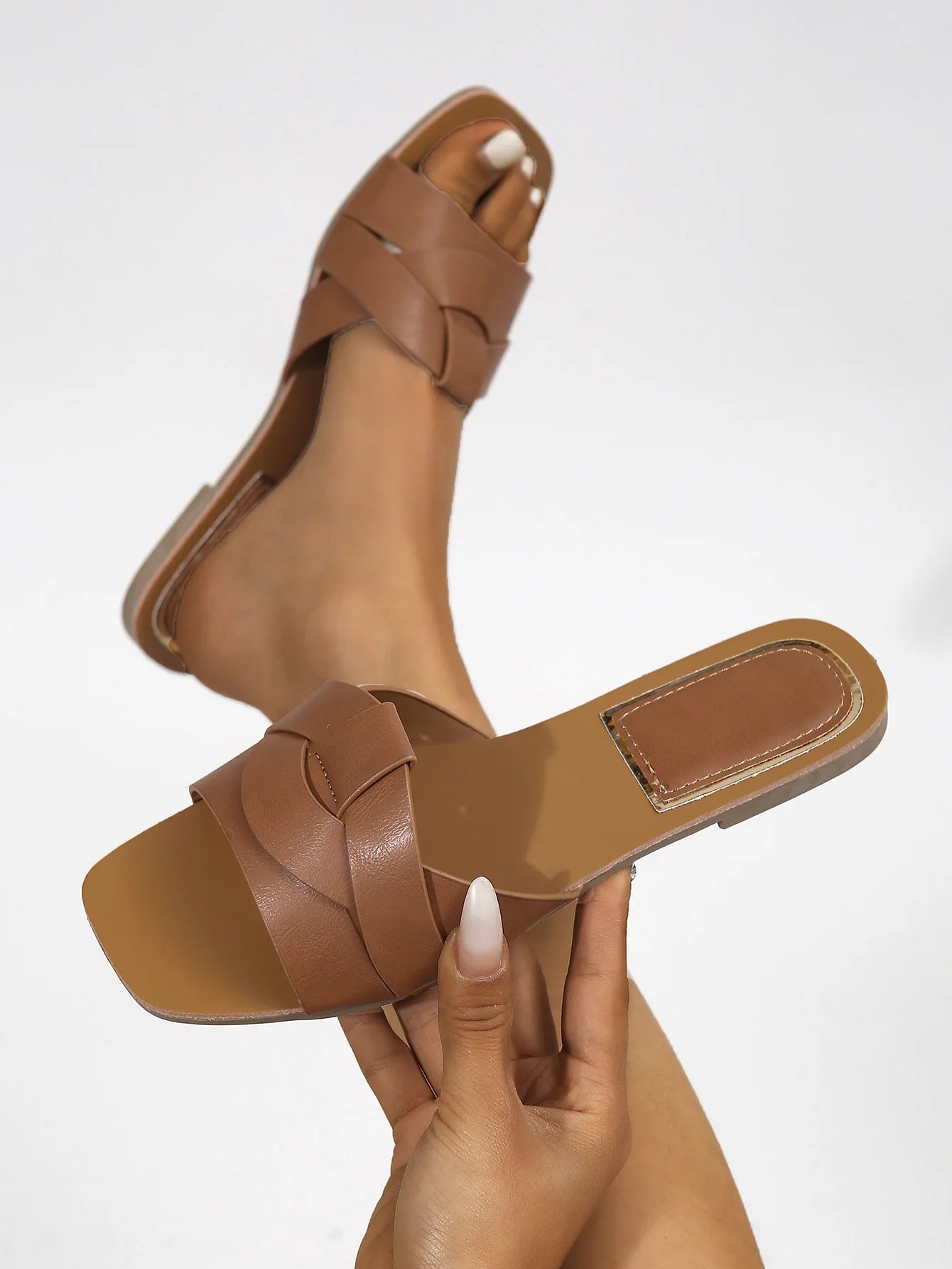 Hot Selling Summer Sandals – Women's Metal Square Toe Flats with Low Heel