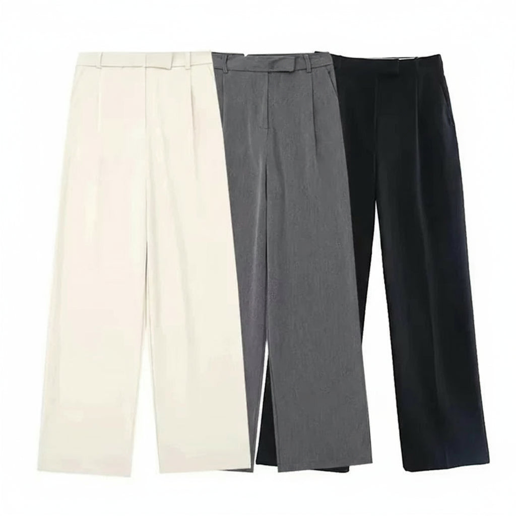 Women's Pants Beige Grey Black Wide Leg Pants Women High Waist Baggy Pants Woman Fashion Summer Office Trousers